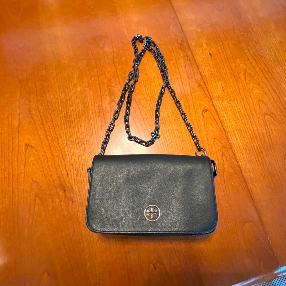 Tory Burch leather clutch with metal chain strap